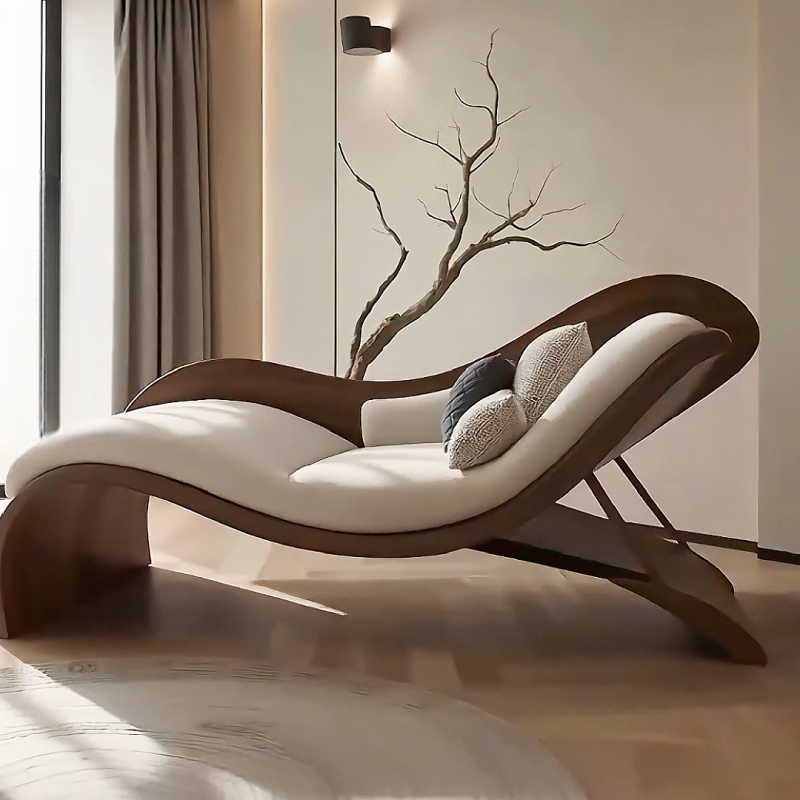 Minimalist Luxury Chaise Lounge – Black Walnut Solid Wood Daybed for Living Room & Bedroom