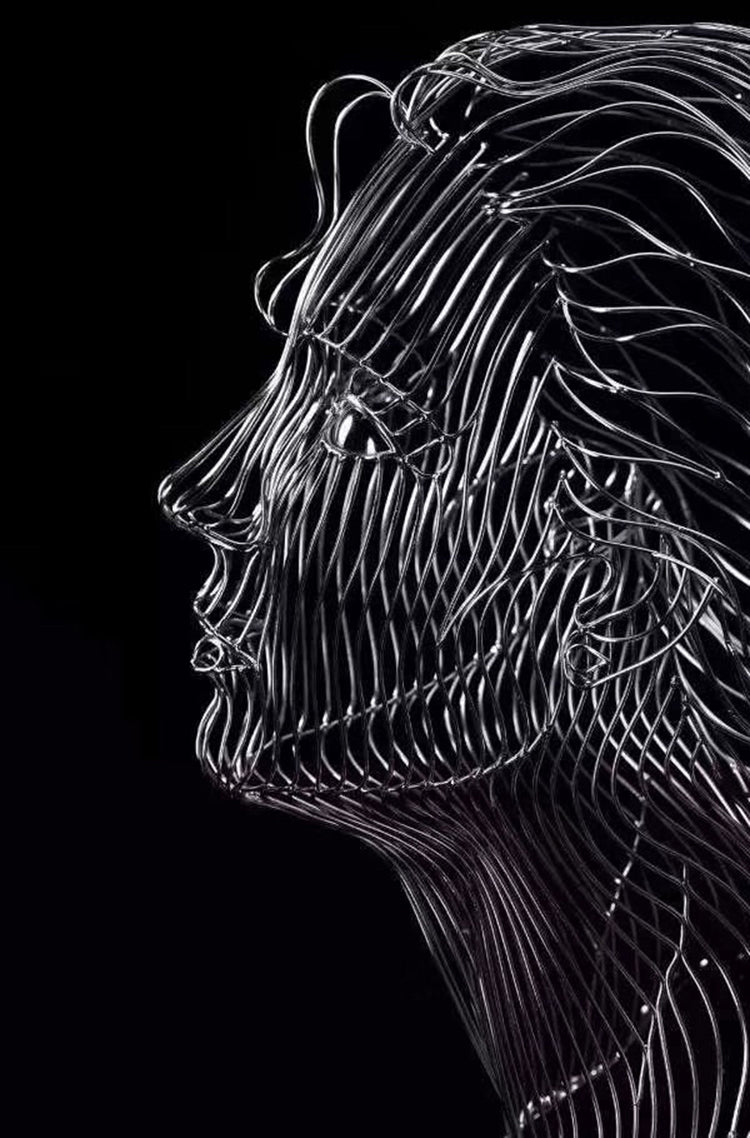 Modern Minimalist Girl Head Wire Sculpture, Iron Art Home Decor – Contemporary Living Room/Bedroom/Table/TV Cabinet Statue