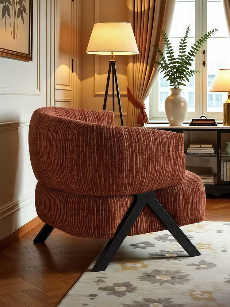 Vintage Chenille Lounge Chair – Designer Midcentury Single Armchair for Small Living Room, Bedroom or Balcony