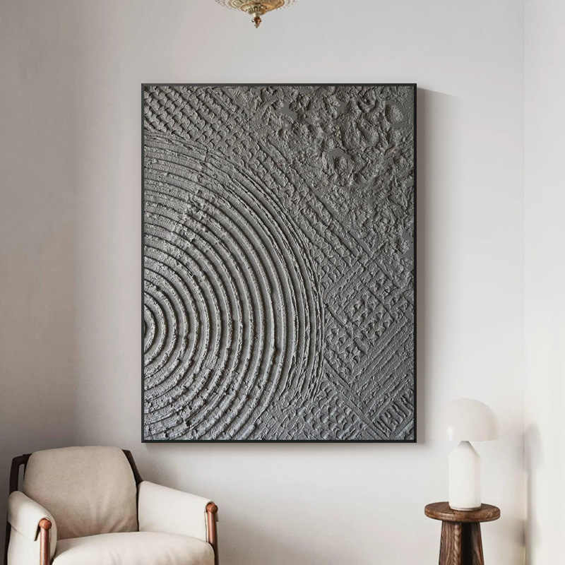Minimalist Abstract Relief Wall Art, Hand-Painted Textured Oil Painting with Modern Black Aluminum Frame