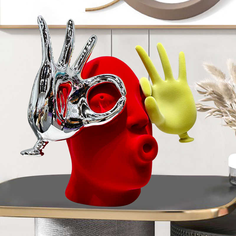 Modern Velvet Abstract Head Sculpture – Artistic Thought-Form Decorative Piece with Mixed Media Design, Contemporary Luxury Home Accent