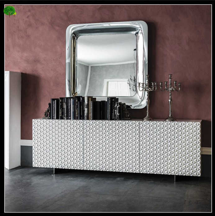 Luxury Modern Geometric 3D Panel TV Stand, Italian Style Sideboard for Living Room, Contemporary Media Console Cabinet with Storage, Beige