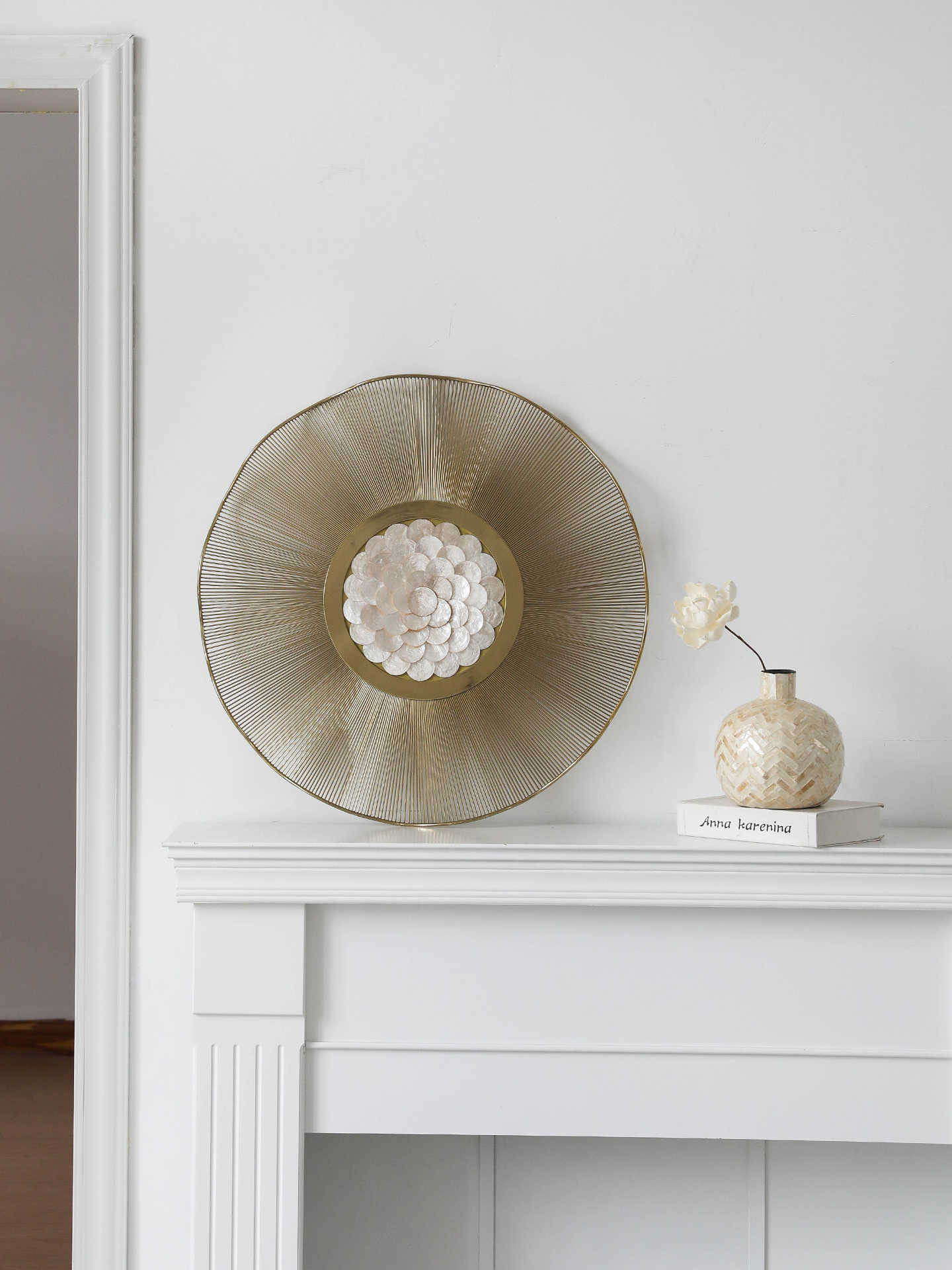 Luxury Shell Wall Decor, Gold Metal Floral Wall Art for Living Room, Bedroom, Entryway – 3D Capiz Shell Statement Hanging