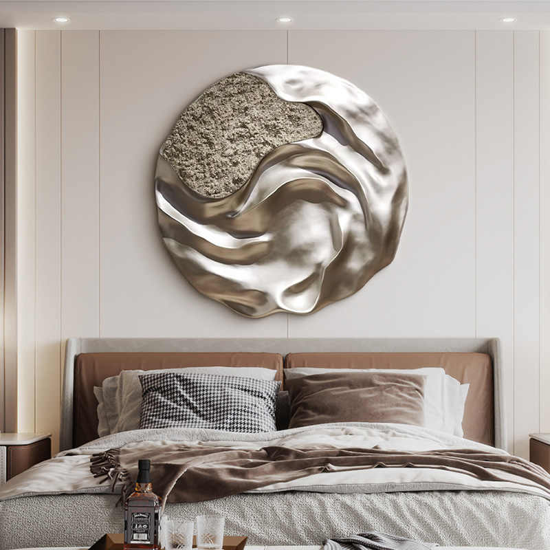Modern Luxury 3D Round Wall Art, Hand-Painted Embossed Sandstone Sculpture, Large Circle Textured Decorative Painting for Living Room, Hotel, Entrance Hallway, Frameless