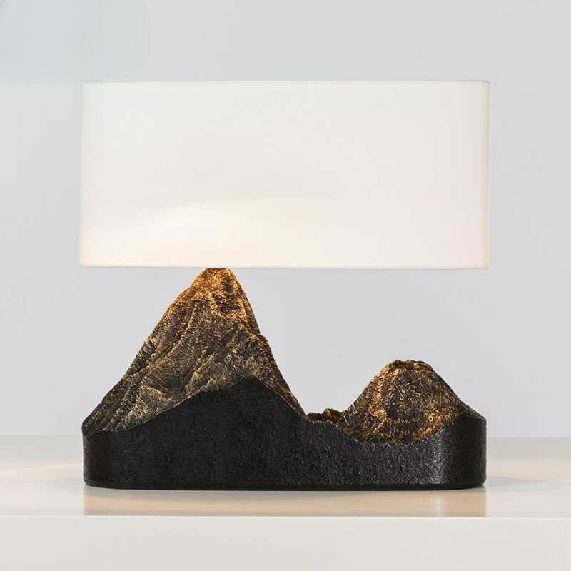 Modern Landscape Decorative Table Lamp, Minimalist Ambient LED Desk Lamp with Mountain Design, Creative Living Room and Office Lighting – Retro Finish