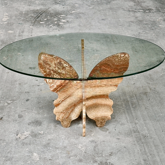 Custom Creative Butterfly Coffee Table – Natural Marble and Glass Designer Side Table, Villa & Model Room Accent