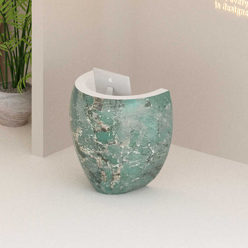 Modern Custom Reception Counter, Green Marble Pattern Small Front Desk for Beauty Salon, Hotel, Spa & Boutique