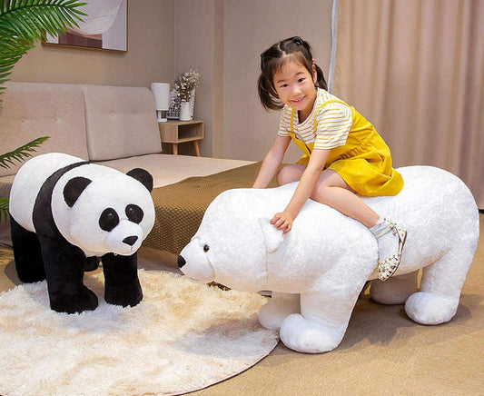 Large Rideable Polar Bear & Panda Plush Set – Realistic Stuffed Animal Sofa, Jumbo Toy Model for Kids Room Decor, Photo Prop, Birthday Gift