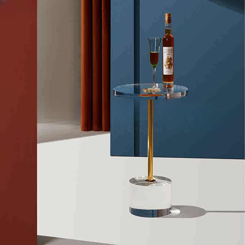 Modern Gold Acrylic Side Table, Minimalist Transparent Round End Table for Living Room, Bedroom, or Luxury Home Decor