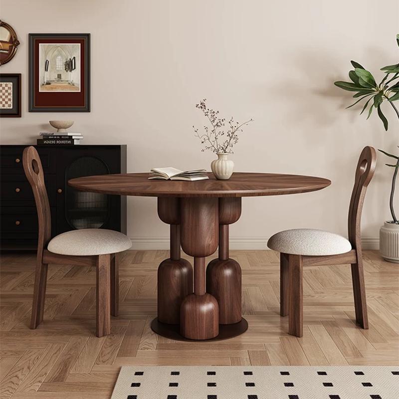 Natural Oak Designer Wabi-Sabi Round Dining Table – Artistic Modern Solid Wood Sculptural Accent, Custom Asymmetric Japanese Style Restaurant Table for Living Room or Sample Room