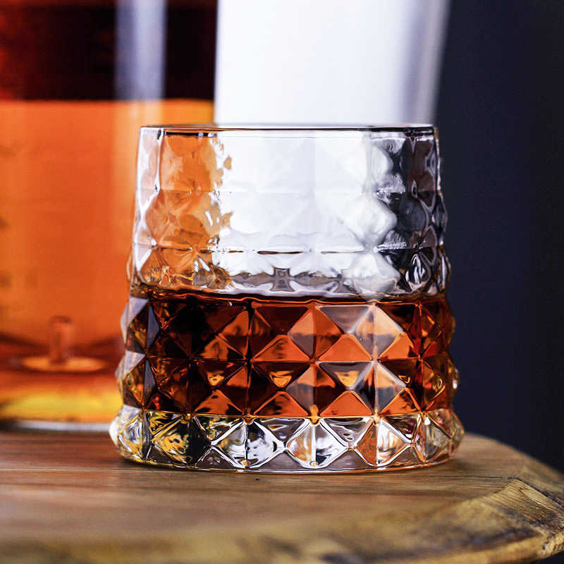 Prism Crystal Whiskey Glass 350ml – Premium Geometric Pattern Tumbler for Scotch, Bourbon & Cocktails – Set of 6 With Gift Box, Cloth & Coasters