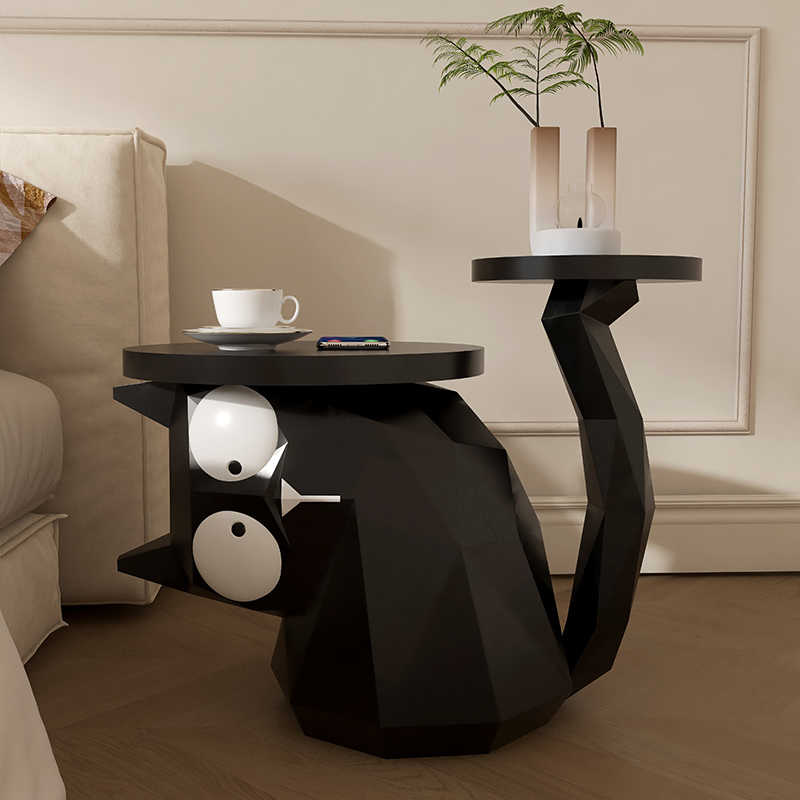 Cat-Shaped Side Table with Two-Tier Design, Whimsical Black Animal Silhouette End Table with Storage Shelf, Creative Living Room Furniture Accent