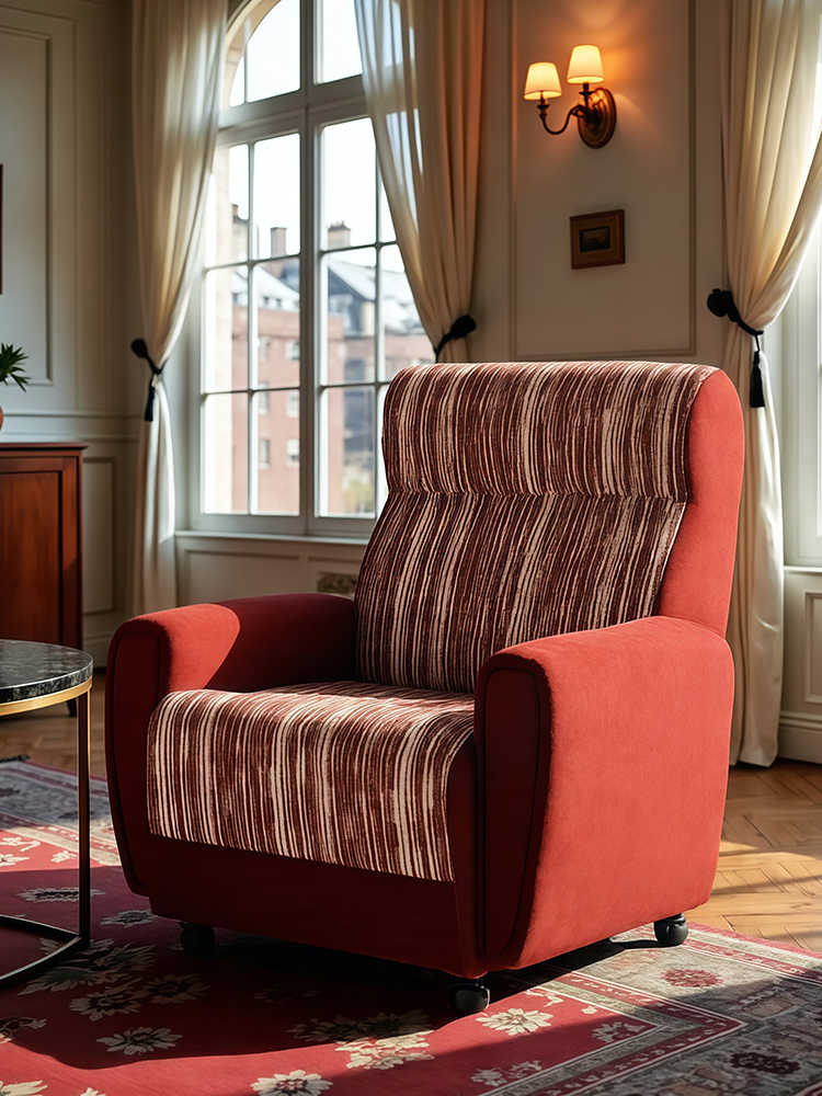 Vintage High-Back Rolling Chenille Lounge Chair – Retro Striped Accent Armchair, Lazy Single Recliner for Living Room & Bedroom