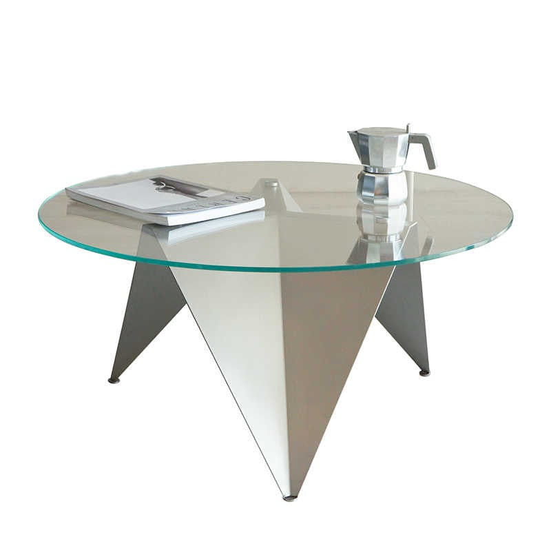 Modern Luxury Stainless Steel & Glass Round Coffee Table – 80cm Designer Origami Style Minimalist Living Room Tea Table