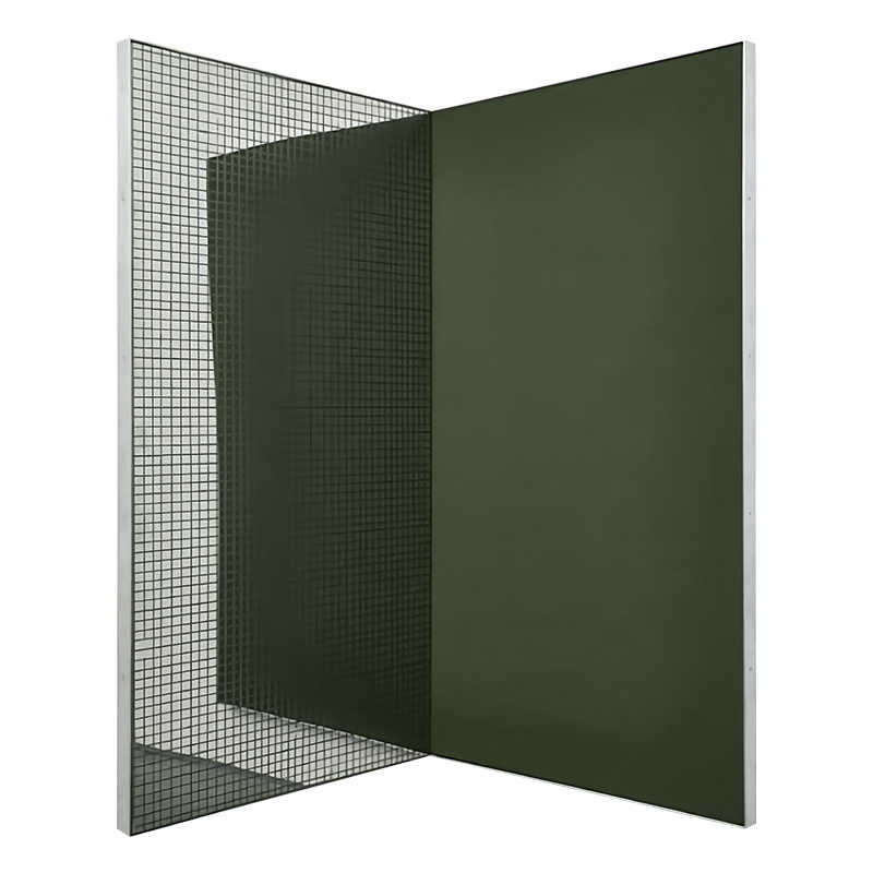 Modern Designer Mirror Wall Art, 2-Piece Large Geometric Accent Panels, Green Grid Depth Effect, Living Room Corner Decoration