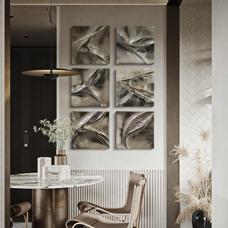 Modern Minimalist 3D Relief Wall Art, Abstract Gray Textured Hand-Painted Frameless Decorative Panel, Living Room, Entryway, Dining Room
