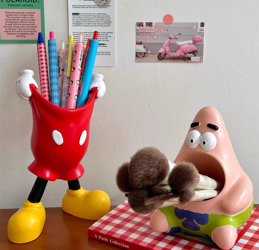 Mickey Pants Desk Organizer & Patrick Star Storage Bucket Set – Creative Cartoon Multifunction Pen Holder Makeup Brush Container, Desktop Home Decor