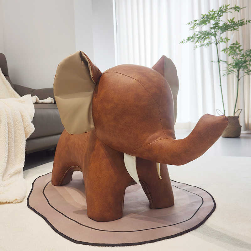 Luxury Elephant-Shaped Ottoman Stool Set, Premium Faux Leather Animal Sculptural Seating, Nordic Style Creative Shoe Changing Bench for Living Room