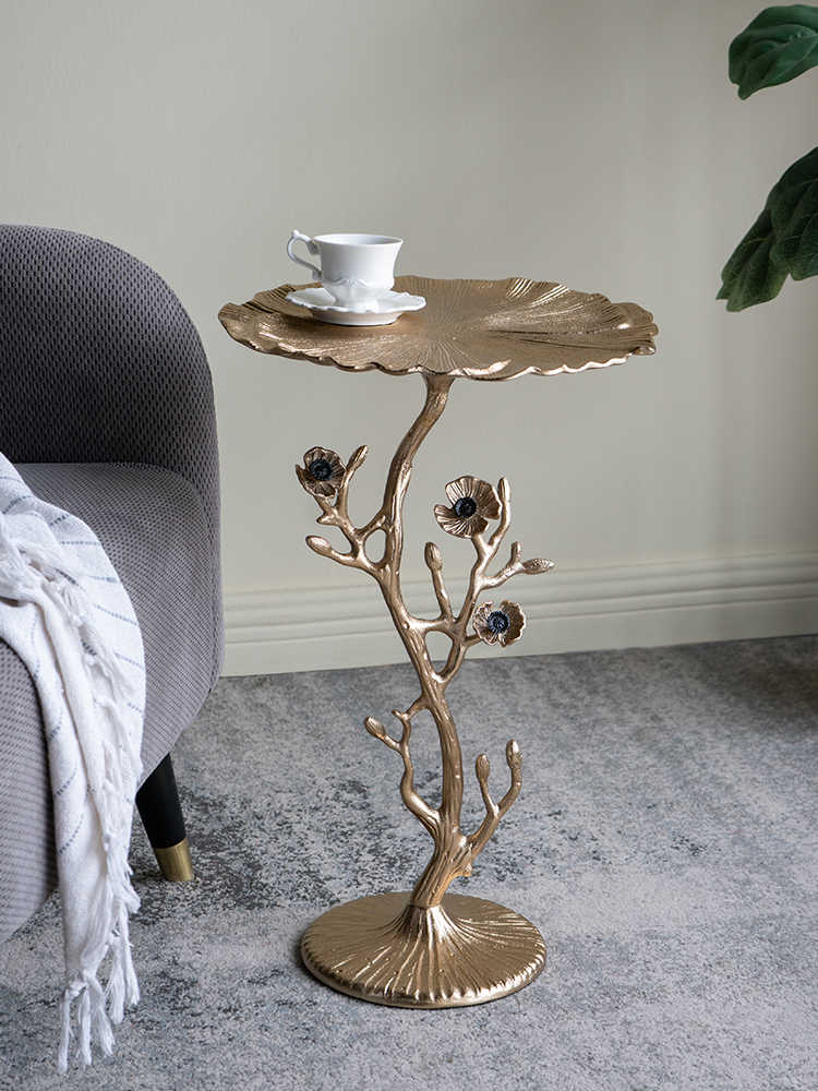 Accent Table, Luxury Retro Gold Floral Coffee/End Table, Branch Side Table for Living Room, Bedroom, or Balcony