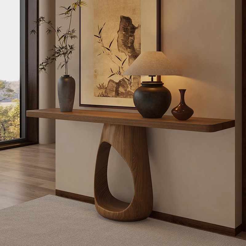 Modern Solid Wood Entryway Console Table – Designer Oriental Foyer Accent Table for Hallway and Living Room Art Décor