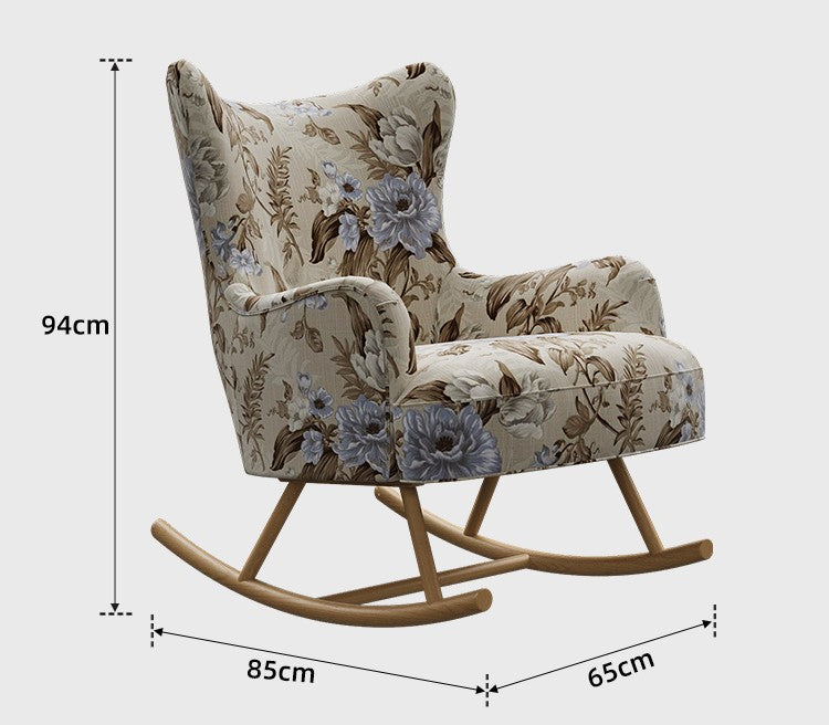Vintage Designer Solid Wood Floral Rocking Chair – Retro Lounge Armchair for Living Room, Bedroom and Leisure Space