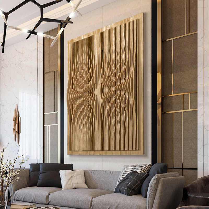 Large Modern Solid Wood 3D Hand-Carved Slot-In Wall Art, Gradient Abstract Designer Sculpture for Living Room, Entryway, and Hotel, Frameless