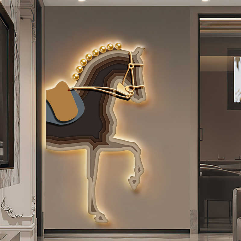 Modern Luxury 3D Horse LED Wall Art, Plug-In Remote Control Frameless Acrylic Sculpture, High Creative Accent for Living Room or Entryway