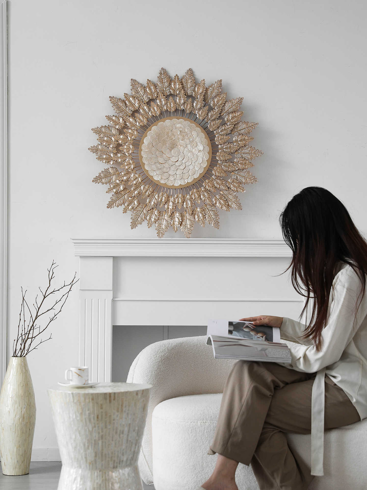 Luxury Gold Leaf and Pearl Shell Tree of Life Metal Wall Art, Decorative Living Room & Dining Room Hanging Sculpture
