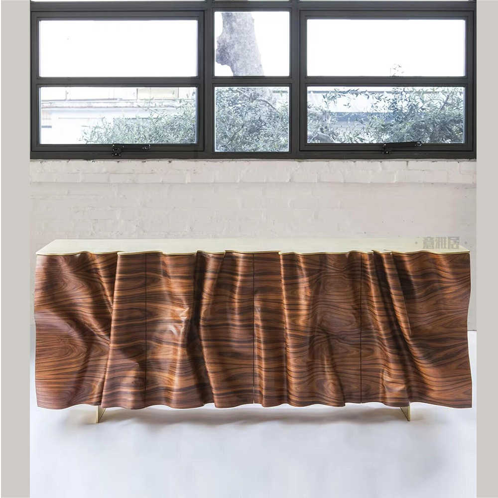 Designer Walnut Wave Sideboard – Luxury Sculptural Storage Cabinet with Flowing Form, Contemporary TV Console and Dining Room Credenza