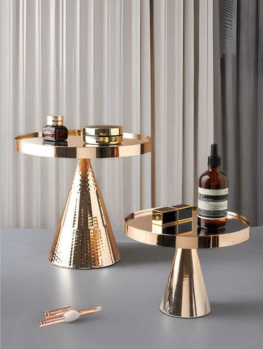 Luxury Multifunction Tall Serving Tray Set, Gold-Plated Dessert Stand & Cosmetic Organizer, Mirror-Finish Decorative Display Tray Small + Large