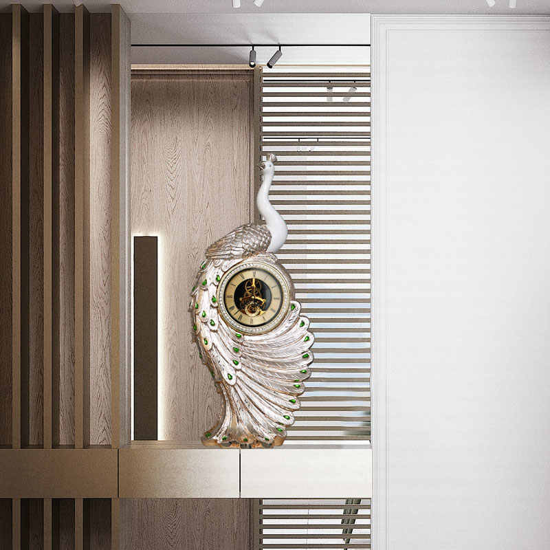 Luxury Rose Gold Peacock Clock – Large Resin Floor Standing Decorative Timepiece for Living Room, Entryway, or Hotel Lobby