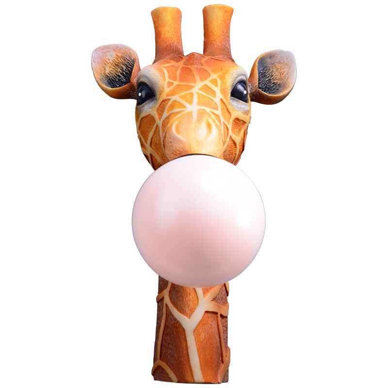 Cartoon Giraffe Wall Lamp, Creative Resin Animal Head Kids’ Bedroom/Bedside/Living Room/Study Cute Animal Decor Sconce