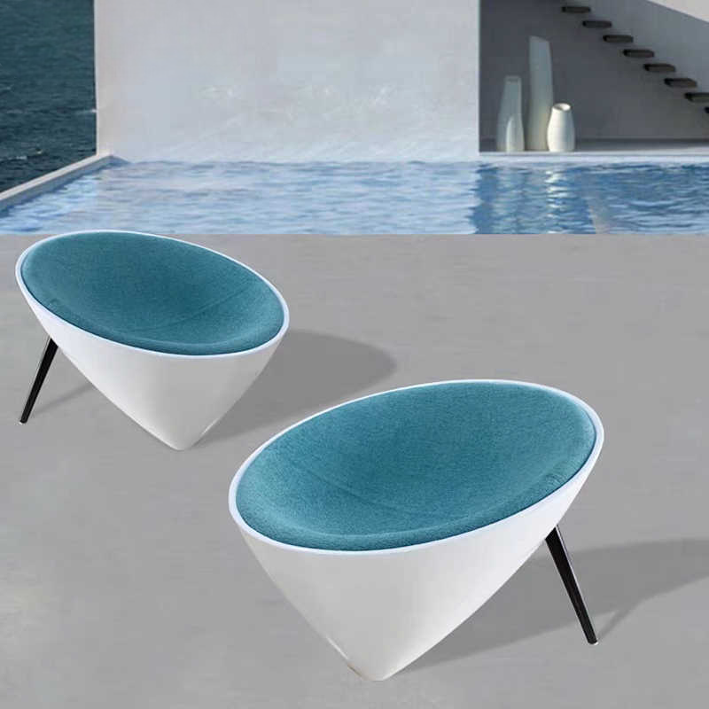 Modern Blue Beret Lounge Chair, Fiberglass Minimalist Artistic Accent Chair, Contemporary Living Room Single Sofa