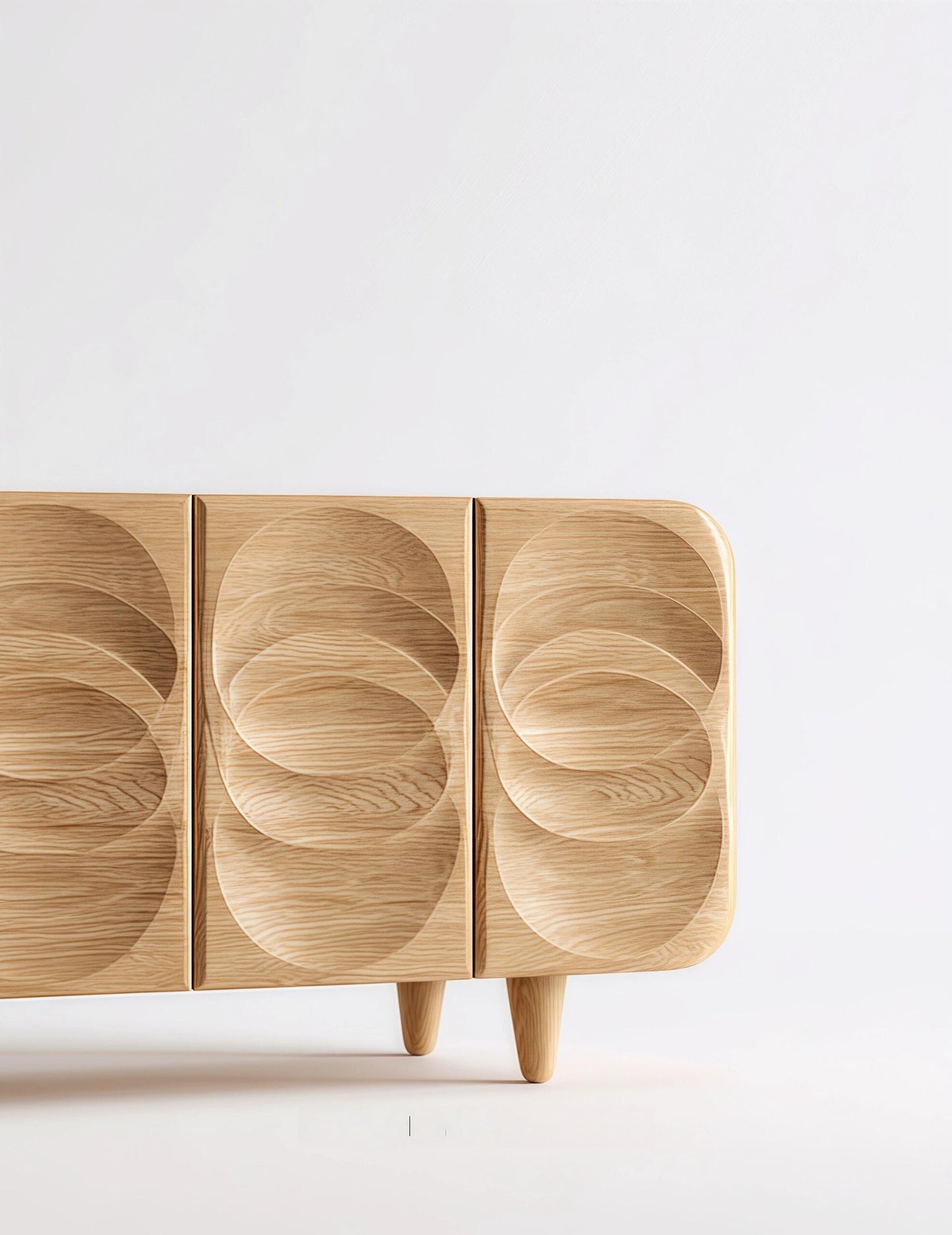 Retro Sculpted Wood Sideboard – Designer Solid Wood S-Pattern Carved Buffet, Modern Artistic Storage Cabinet