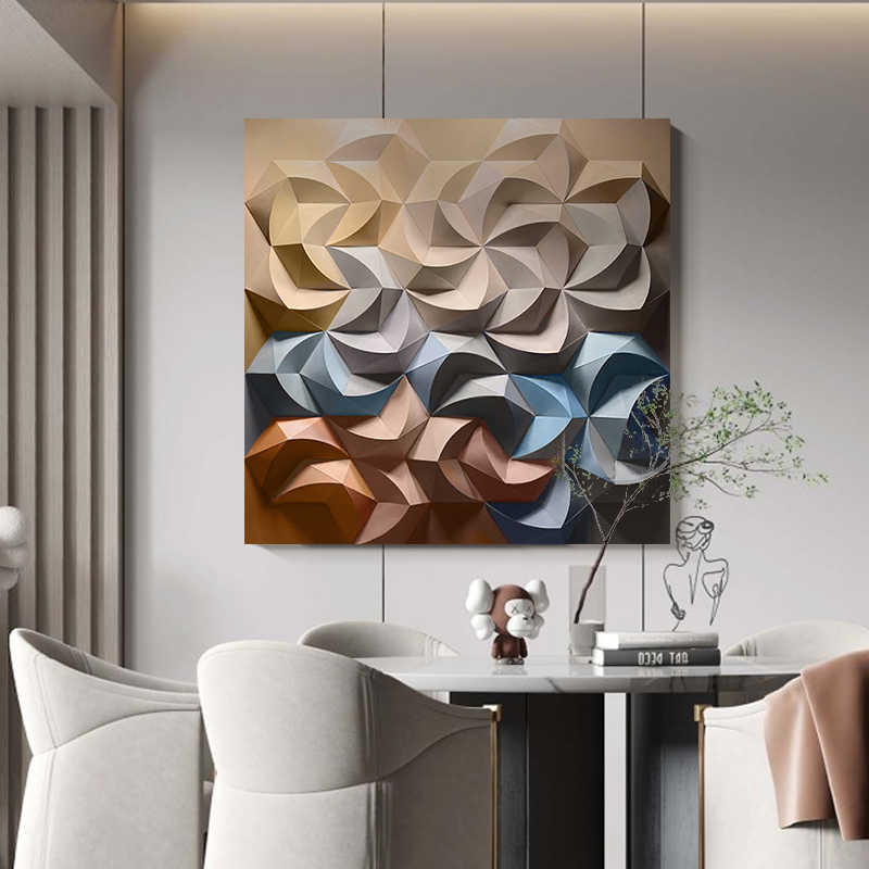 Modern 3D Geometric Floral Abstract Wall Art, Hand-Painted Embossed Oil Painting, Custom Minimalist Decorative Panel