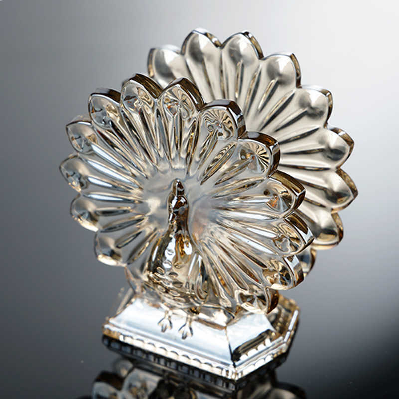 Crystal Glass Peacock Napkin Holder, Luxury Amber Tissue Rack with Fan Tail Design, Elegant Dining Table Centerpiece & Housewarming Gift