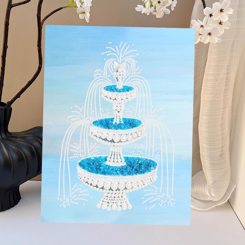 Modern Minimalist Blue Pearl Fountain Wall Art – Abstract Artistic Living Room & Entryway Decor, Matte Micro-Spray with Black Aluminum Frame