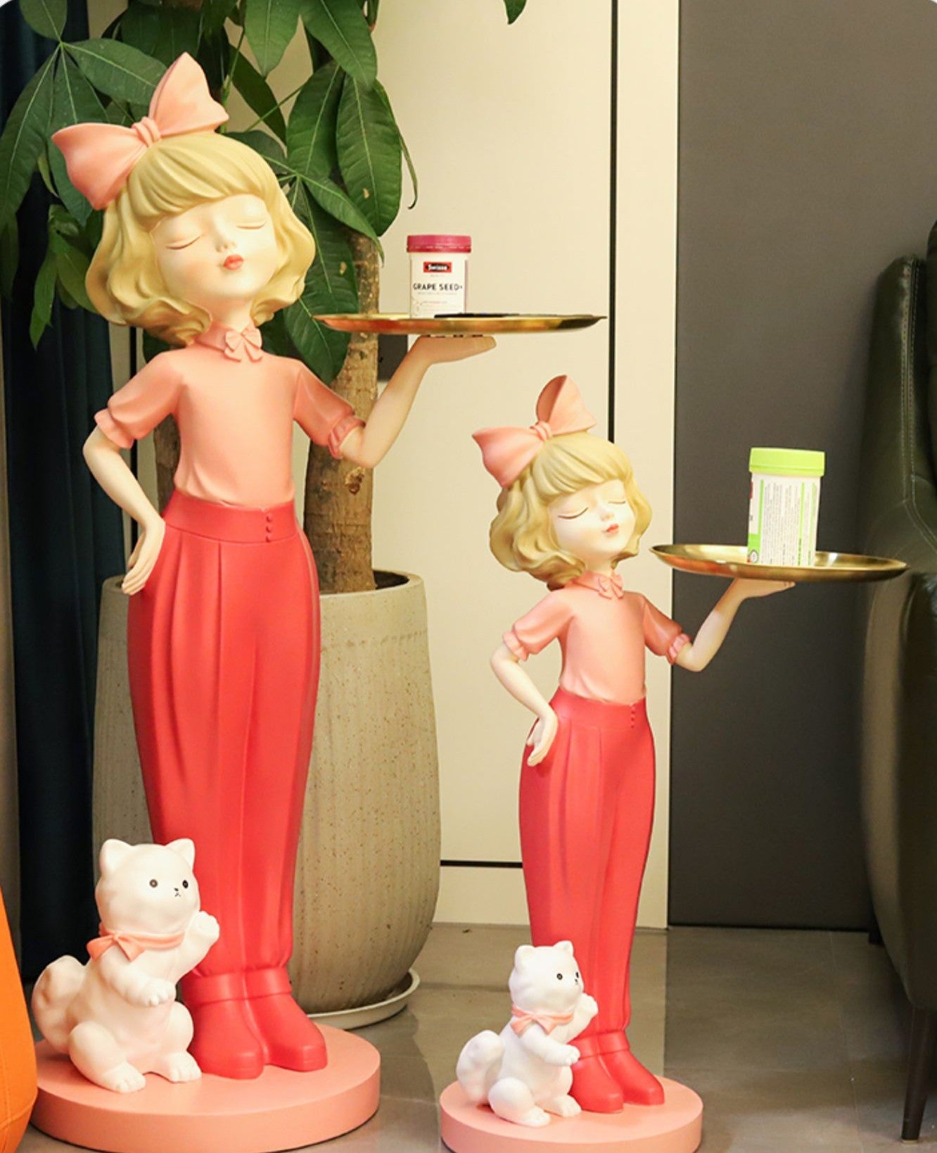 Modern Cute Girl Sculpture with Cat for Living Room, Entryway, Sofa Side, TV Cabinet
