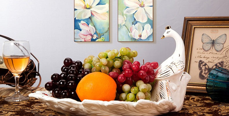 European Style Peacock Fruit Tray Set – Modern Ceramic Living Room Coffee Table Centerpiece, Creative Home Decor Decorative Plate