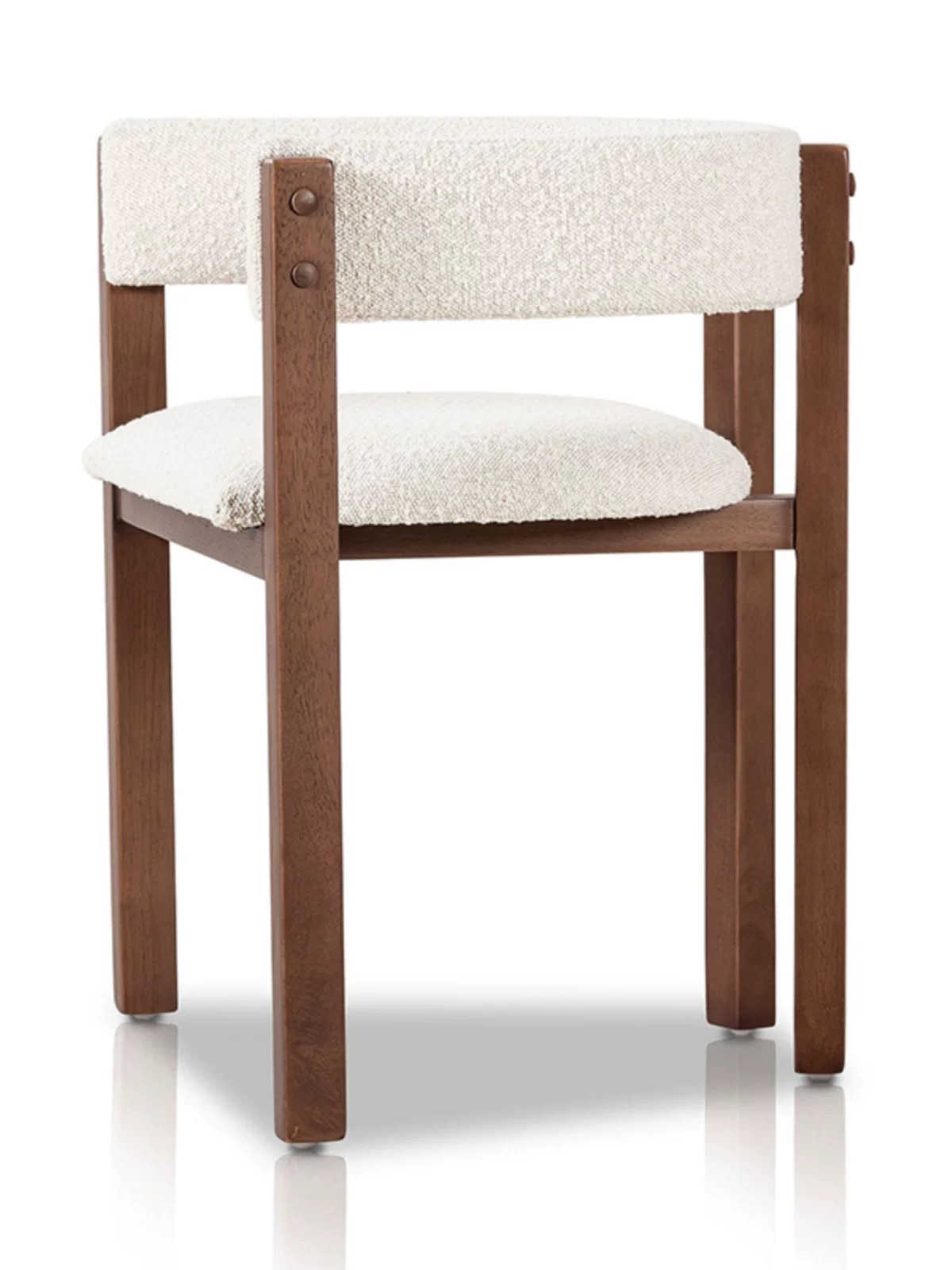 Nordic Wabi-Sabi Dining Chair with Boucle Upholstery, Solid Wood Frame Accent Chair with Curved Backrest, Hotel & Café Reception Chair in Cream White