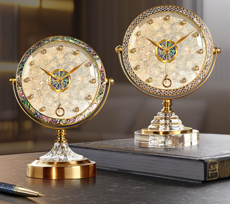 Luxury Shell-Inlaid Table Clock, Modern Decorative Desktop Clock for Living Room & Office