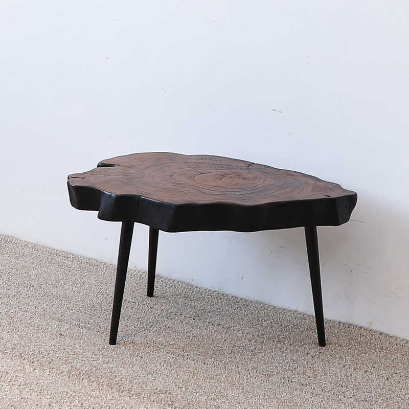 Contemporary Live Edge Wood Coffee Table – Wabi-Sabi Natural Root Wood Table with Mid-Century Legs, Unique Organic Form Furniture