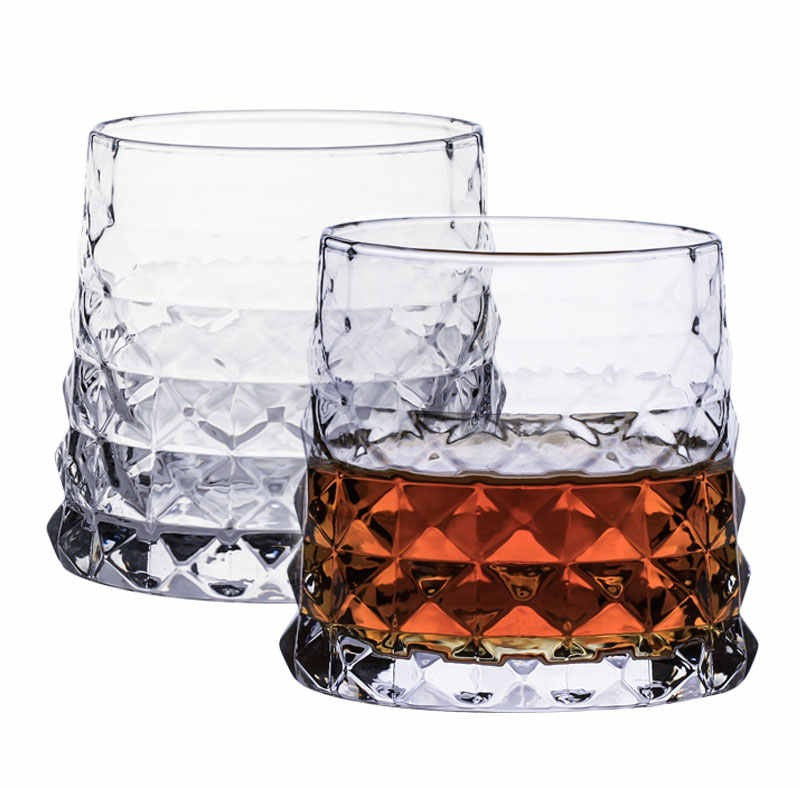 Prism Crystal Whiskey Glass 350ml – Premium Geometric Pattern Tumbler for Scotch, Bourbon & Cocktails – Set of 6 With Gift Box, Cloth & Coasters