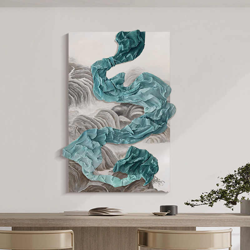 Modern Abstract 3D Handcrafted Wall Art – High-End Minimalist Living Room & Hallway Pleated Fabric Oil Painting