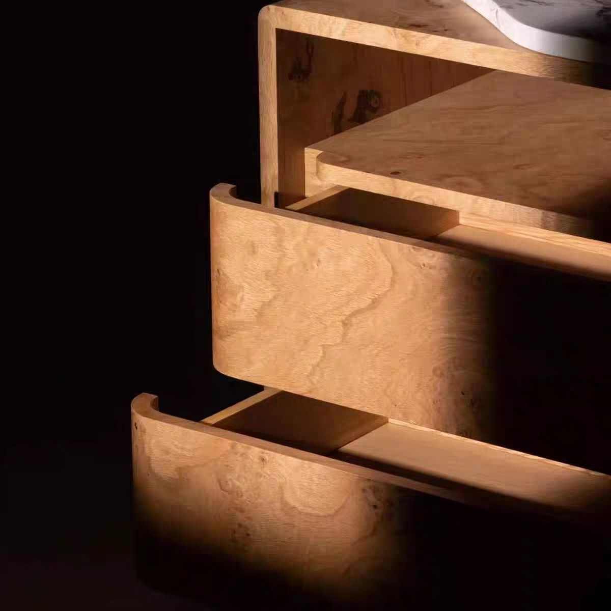 Minimalist Nightstand – Designer Asymmetrical Marble & Solid Wood, Modern Luxury Bedside 2-Drawer Cabinet