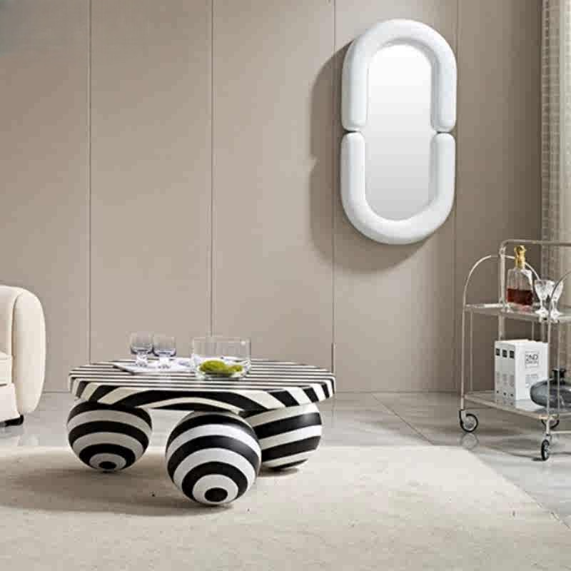 Modern Stripe Ball Coffee Table – Pattern Living Room Table, Playful Soft Decor Accent