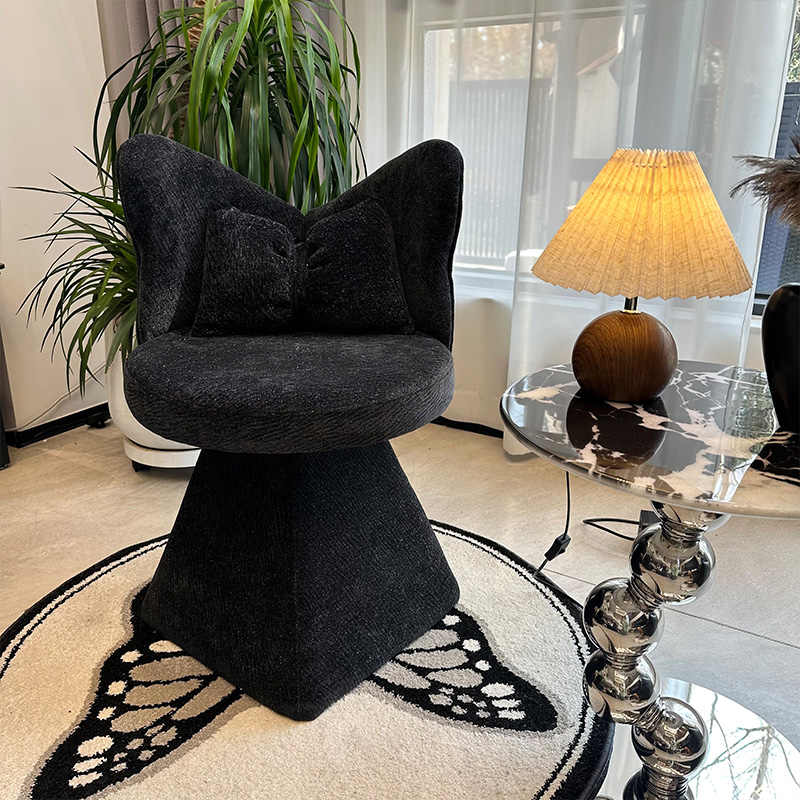 Luxury Butterfly Back Vanity Chair – Modern Makeup Stool, Rotating Upholstered Dressing Table Chair, Elegant Black Accent Chair for Bedroom, Living Room, Dining, Home Office