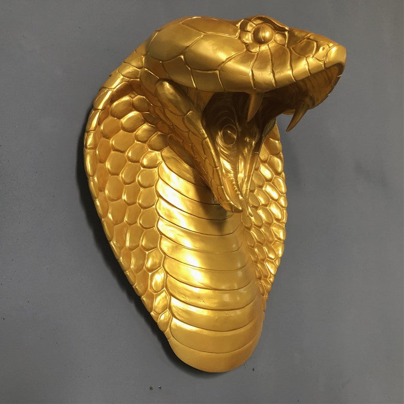 Gold Snake Zodiac Animal Head Wall Decor, Sculpture for Entryway, Living Room, Bar, Indoor/Outdoor