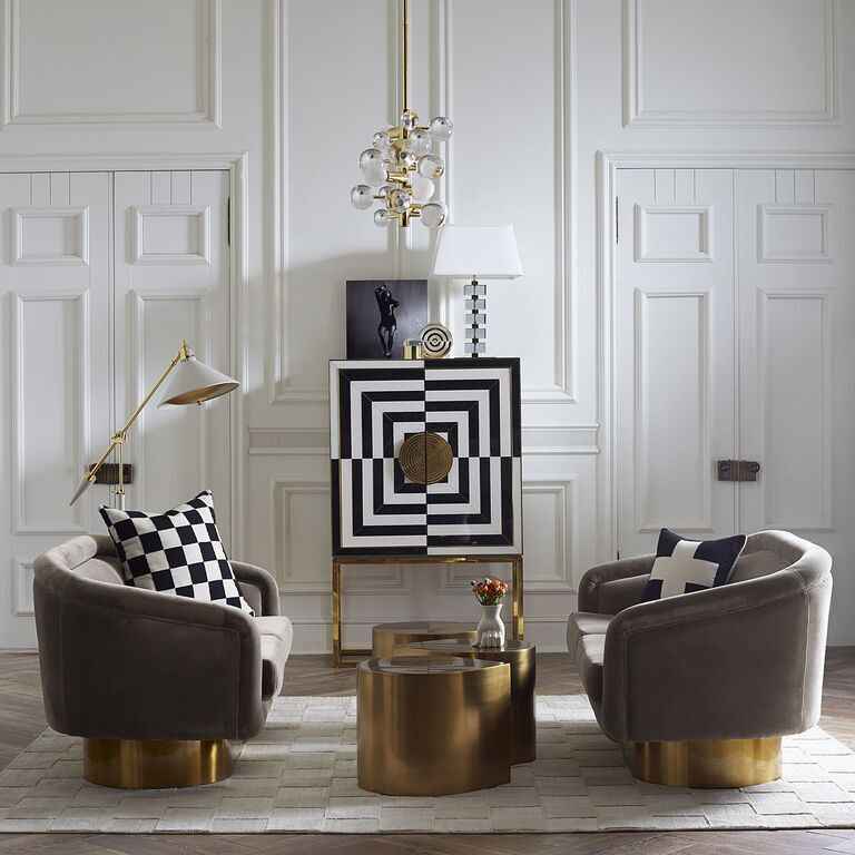 Luxury Postmodern Sideboard Cabinet – Geometric Black & White Op Art Design with Gold Frame for Living Room & Entryway