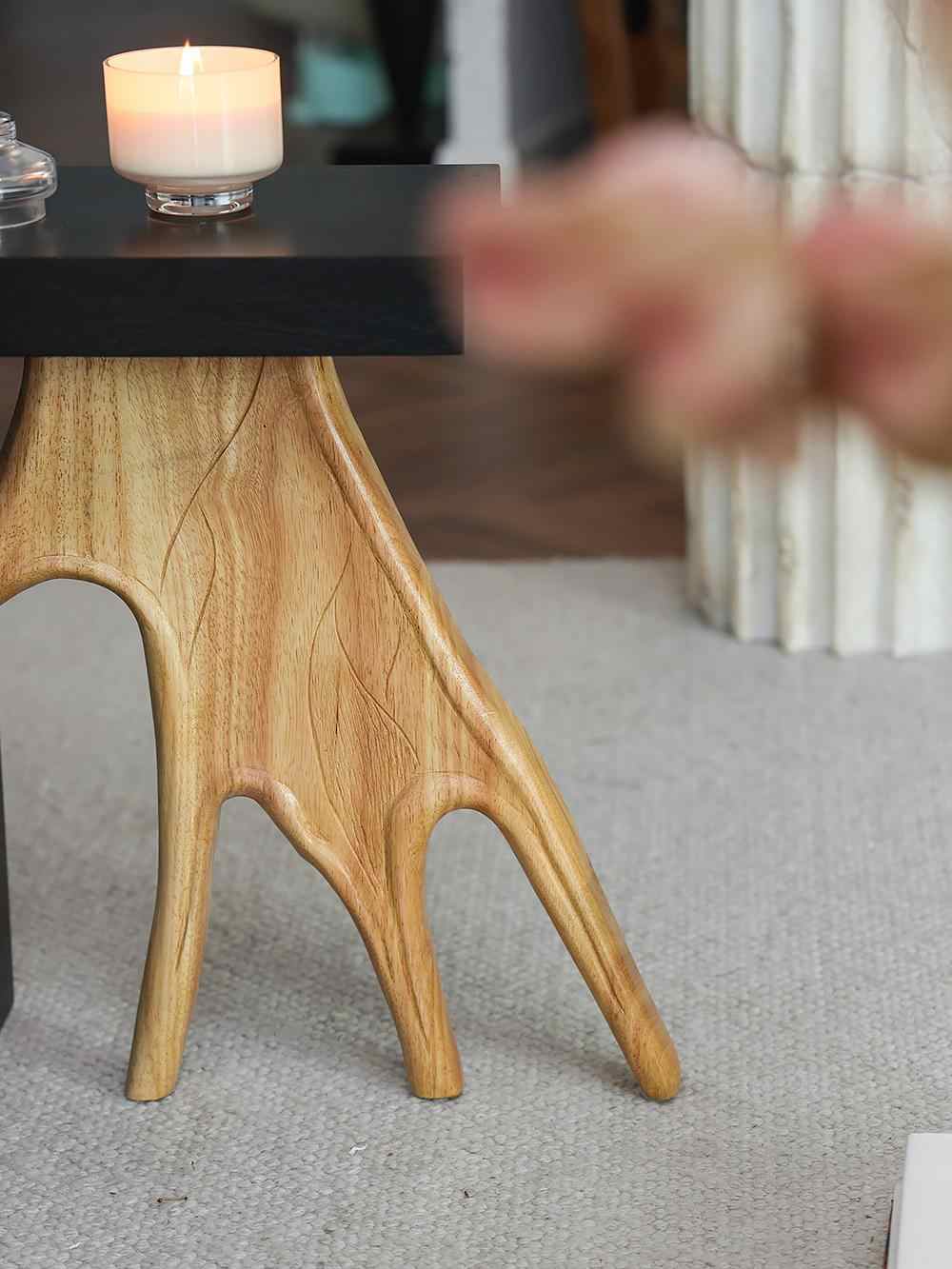 Designer Antler Coffee Side Table – Modern Wood Art Furniture with Black Top, Moveable Living Room Accent Table
